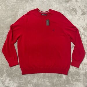 NWT Nautica Men Red 100% Cotton V Neck Pullover Sweater Size 2XL